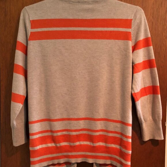 Eyn, Beige/Tan and Orange, Striped, Button Down, Women's Cardigan, Size: Medium - Picture 2 of 9